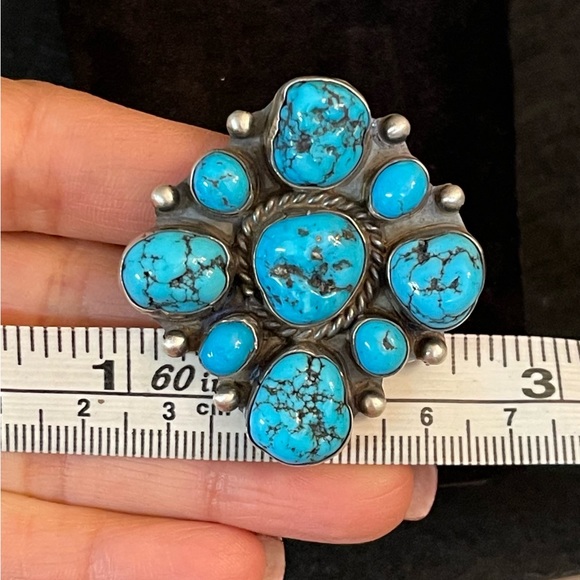 STERLING SILVER TURQUOISE CHUNKY RING - Picture 9 of 10